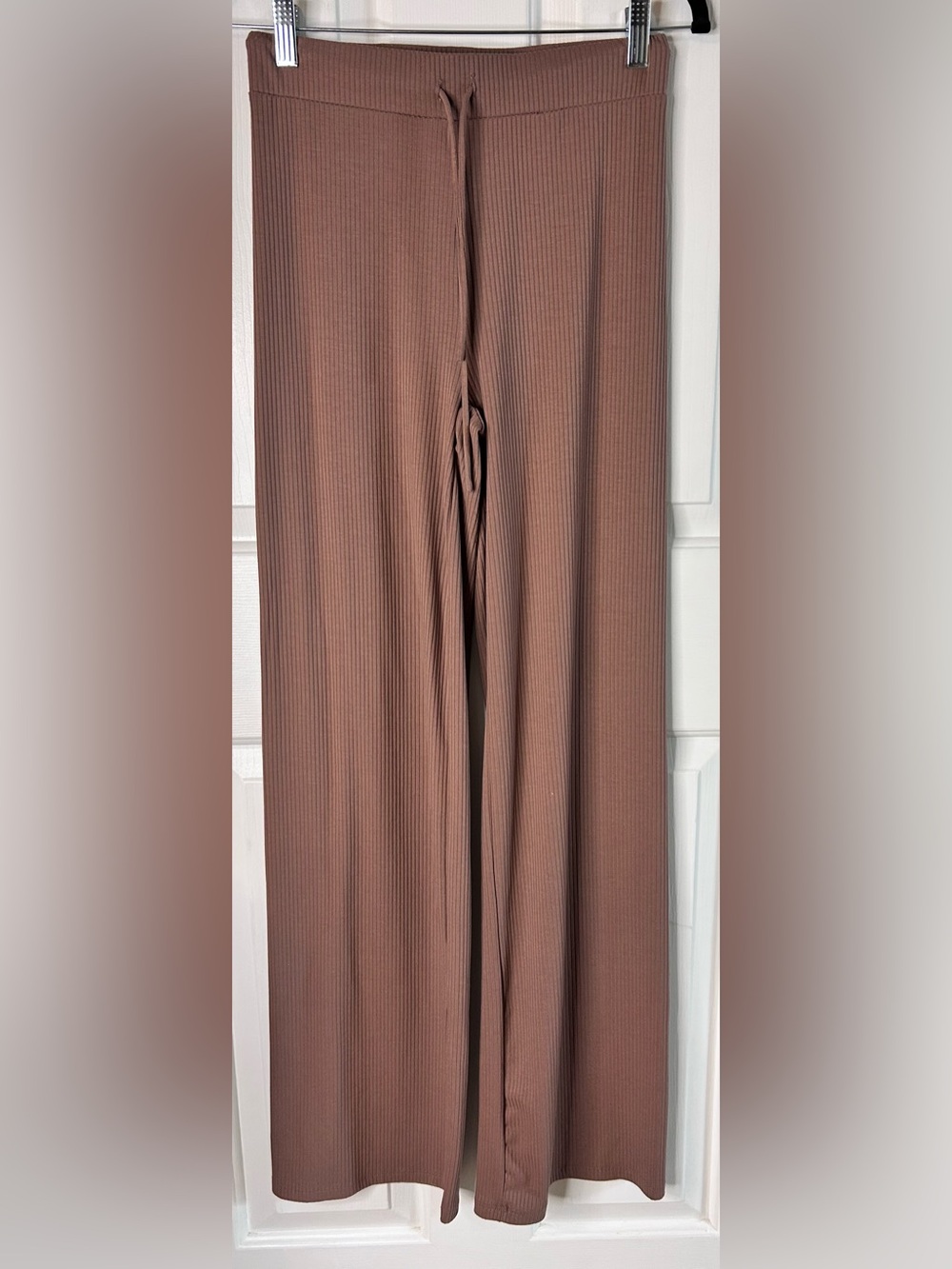 WHITE FOX Come A Long Way Soft Lounge Ribbed Wide Leg Pants- Chocolate Brown/ M